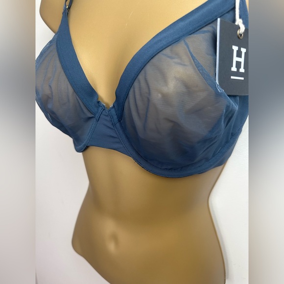 Harper Wilde Blue Twilight Soft Sheer Underwire Comfort Mesh Plunge Bra NWT 32E - Picture 11 of 15